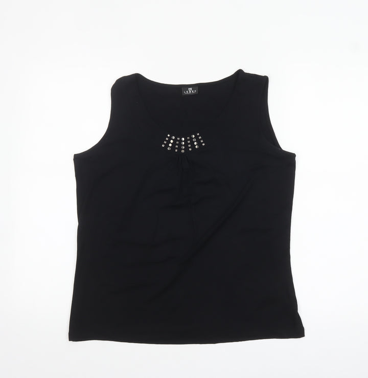 Barbara Lebek Womens Black Studded Scoop Neck Sleeveless Tank Top Size 14