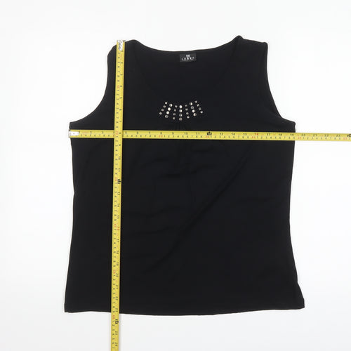 Barbara Lebek Womens Black Studded Scoop Neck Sleeveless Tank Top Size 14