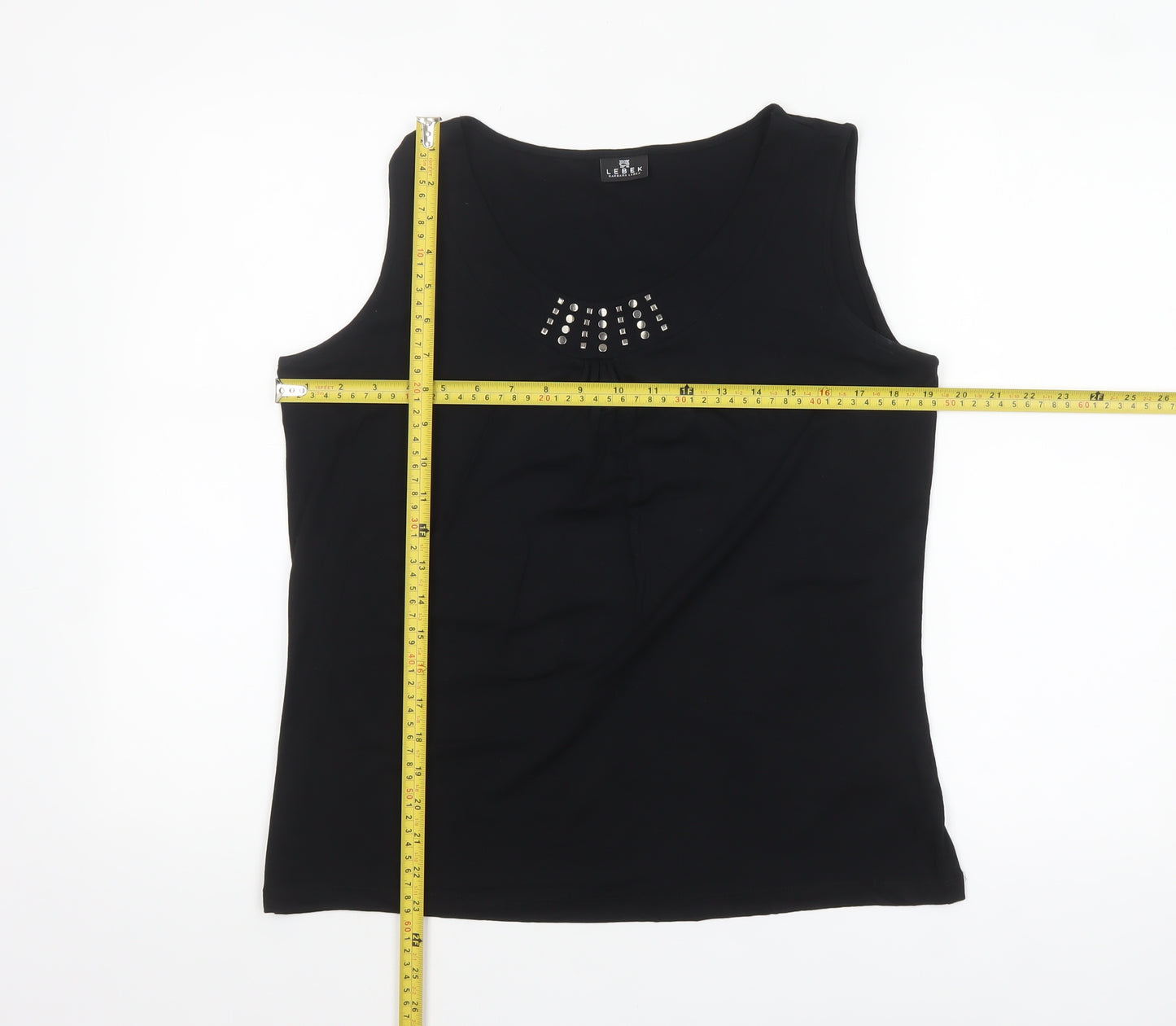 Barbara Lebek Womens Black Studded Scoop Neck Sleeveless Tank Top Size 14