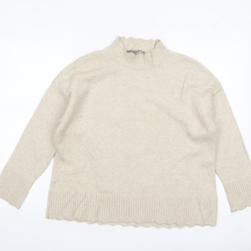 Oasis Women’s Beige Mock Neck Knit Jumper Size S Regular Fit