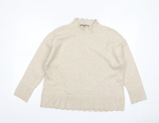 Oasis Women’s Beige Mock Neck Knit Jumper Size S Regular Fit