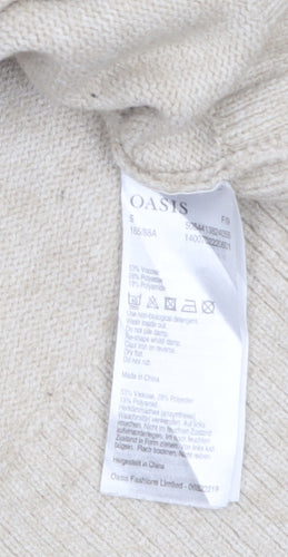 Oasis Women’s Beige Mock Neck Knit Jumper Size S Regular Fit