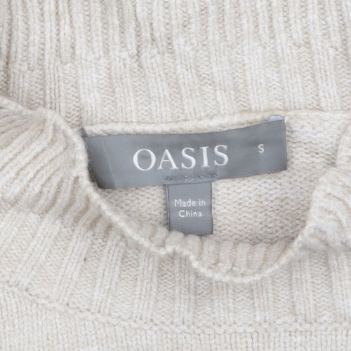 Oasis Women’s Beige Mock Neck Knit Jumper Size S Regular Fit