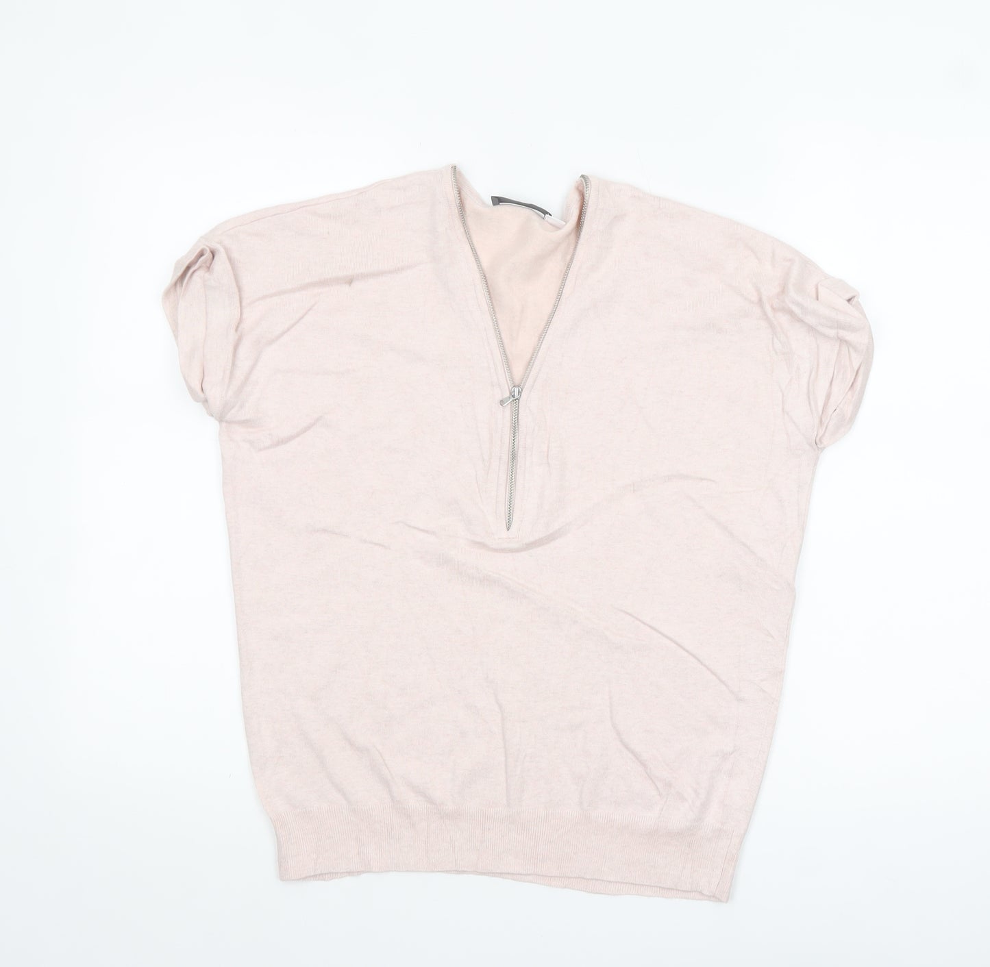 Mint Velvet Women’s Beige Short Sleeve 1/4 Zip Jumper Size S