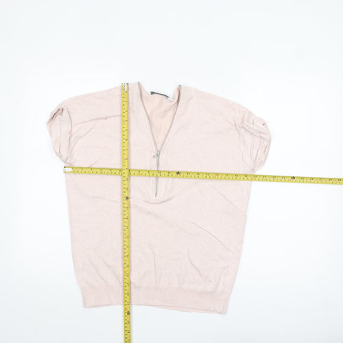 Mint Velvet Women’s Beige Short Sleeve 1/4 Zip Jumper Size S