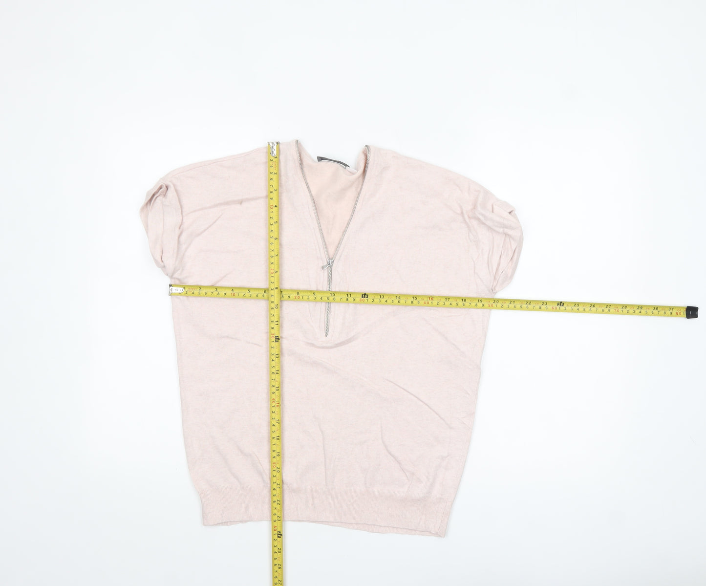 Mint Velvet Women’s Beige Short Sleeve 1/4 Zip Jumper Size S