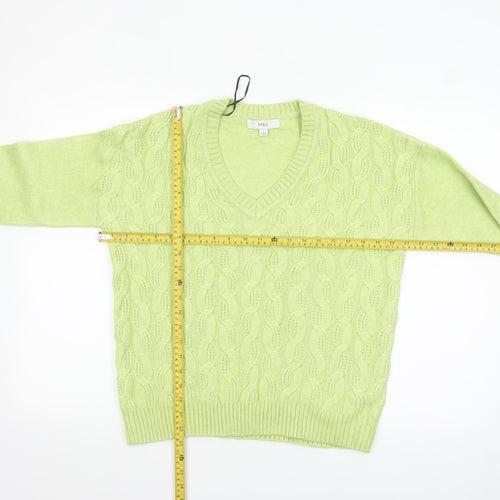 Marks and Spencer Womens Green V-Neck Cable Knit Jumper Size S