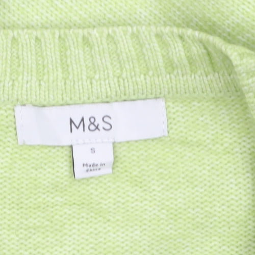 Marks and Spencer Womens Green V-Neck Cable Knit Jumper Size S