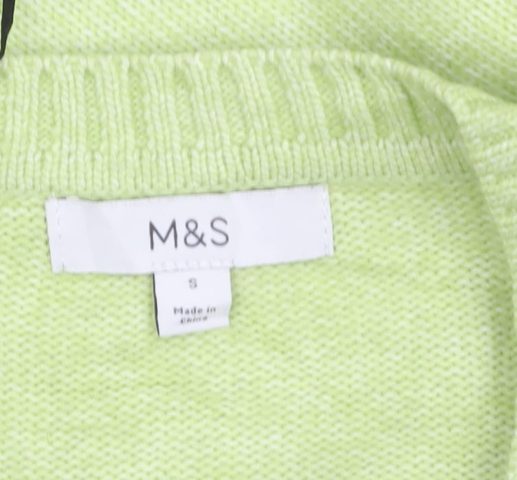 Marks and Spencer Womens Green V-Neck Cable Knit Jumper Size S