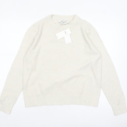 Marks and Spencer Women Ivory Wool Blend Crew Neck Jumper Size M