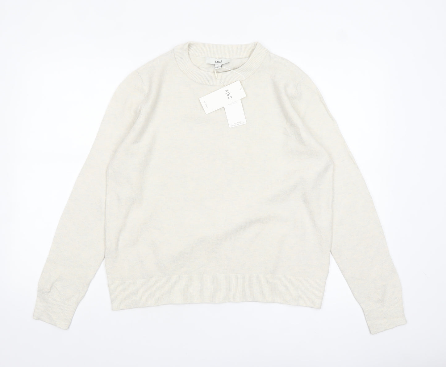Marks and Spencer Women Ivory Wool Blend Crew Neck Jumper Size M