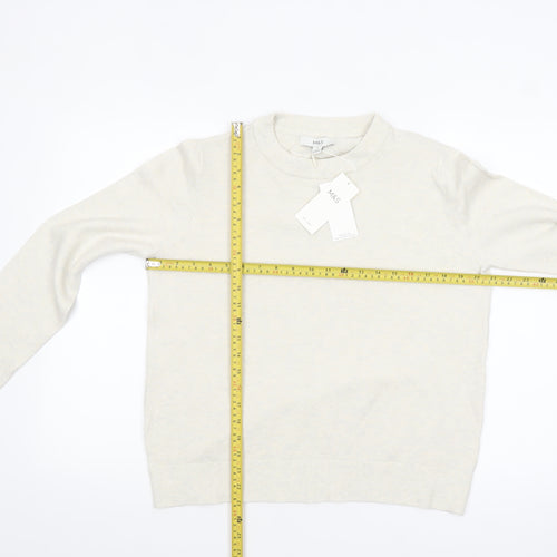 Marks and Spencer Women Ivory Wool Blend Crew Neck Jumper Size M