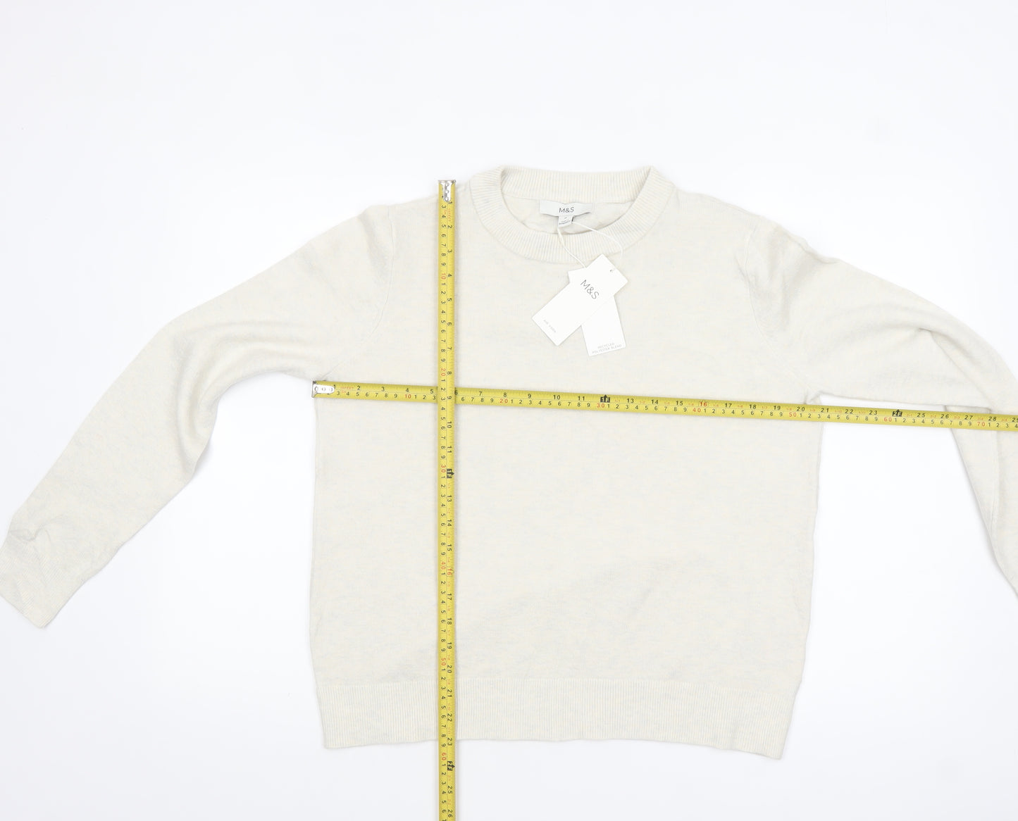 Marks and Spencer Women Ivory Wool Blend Crew Neck Jumper Size M