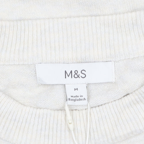 Marks and Spencer Women Ivory Wool Blend Crew Neck Jumper Size M