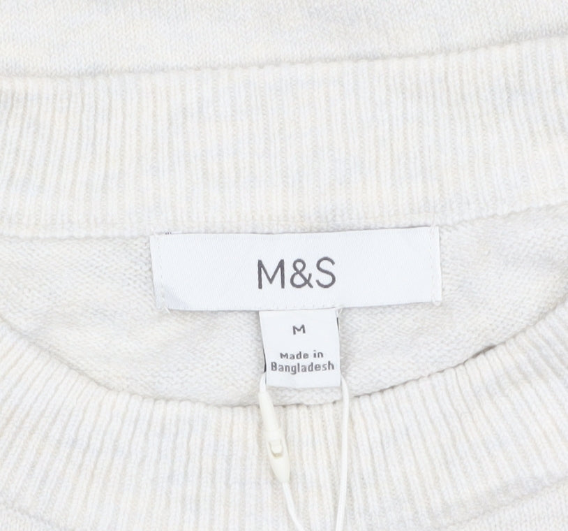 Marks and Spencer Women Ivory Wool Blend Crew Neck Jumper Size M