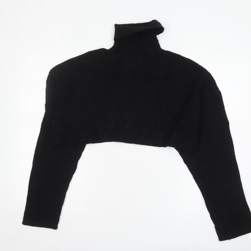 Zara Women Black Roll Neck Cropped Ribbed Knit Jumper Size S