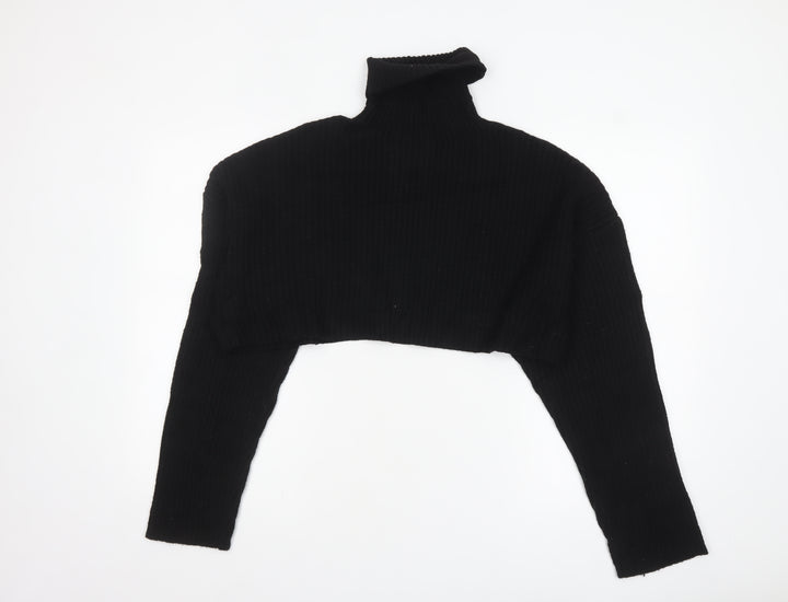 Zara Women Black Roll Neck Cropped Ribbed Knit Jumper Size S