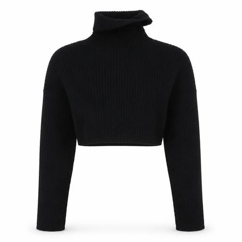 Zara Women Black Roll Neck Cropped Ribbed Knit Jumper Size S