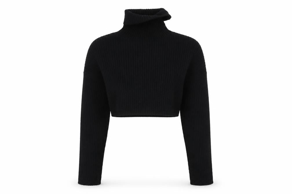 Zara Women Black Roll Neck Cropped Ribbed Knit Jumper Size S