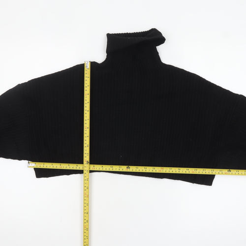 Zara Women Black Roll Neck Cropped Ribbed Knit Jumper Size S