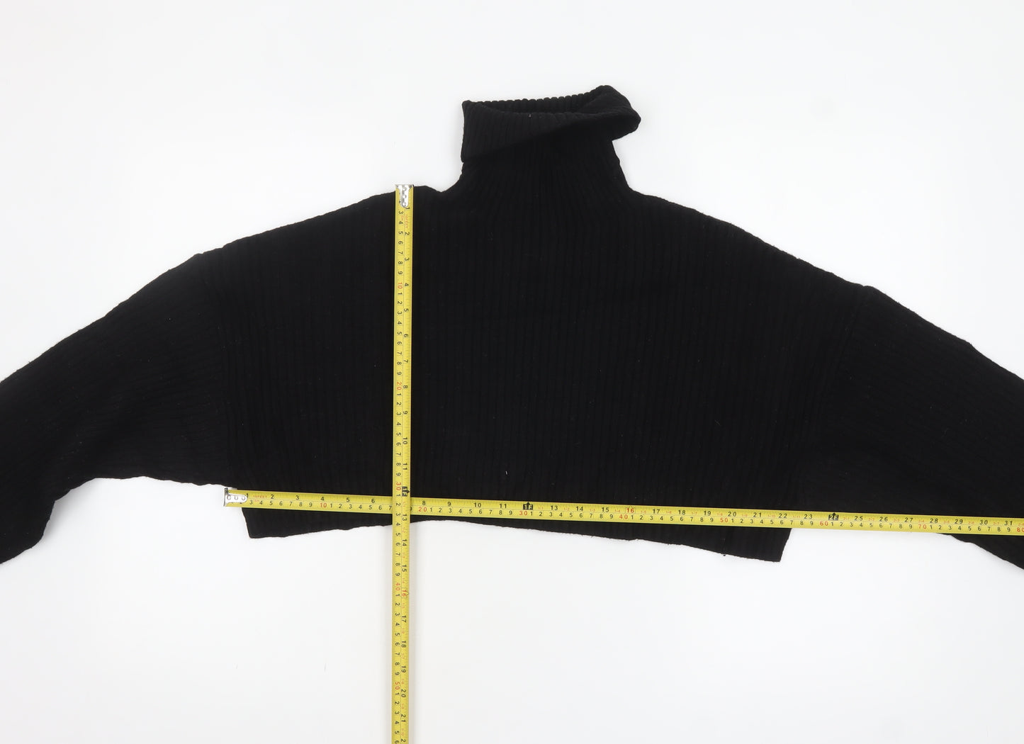 Zara Women Black Roll Neck Cropped Ribbed Knit Jumper Size S