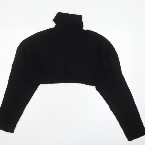 Zara Women Black Roll Neck Cropped Ribbed Knit Jumper Size S