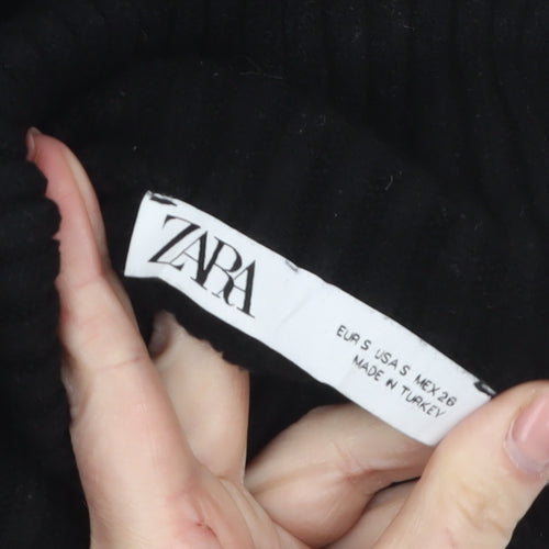 Zara Women Black Roll Neck Cropped Ribbed Knit Jumper Size S