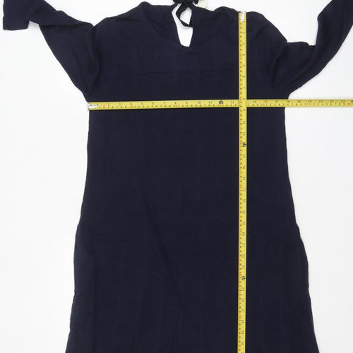 Monsoon Women's Blue Knit Shift Dress Size 12 Long Sleeve Tie Neck