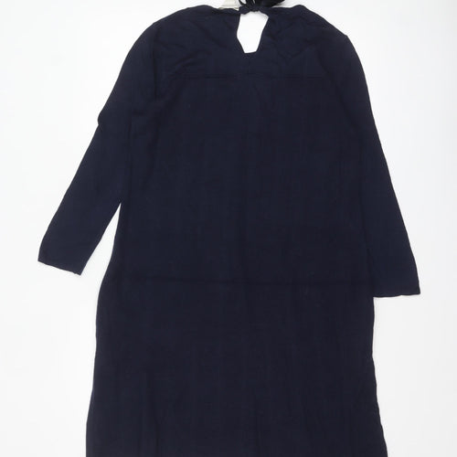 Monsoon Women's Blue Knit Shift Dress Size 12 Long Sleeve Tie Neck