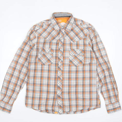 SoulCal Men's Orange Plaid Long Sleeve Cotton Button-Up Shirt Size L