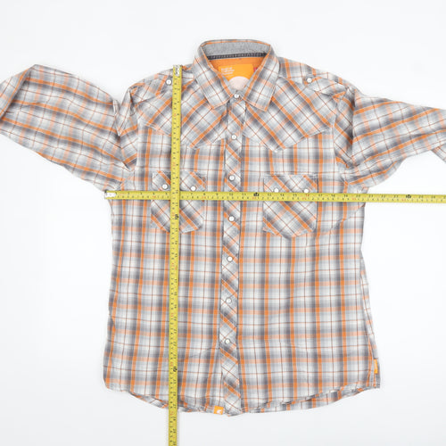 SoulCal Men's Orange Plaid Long Sleeve Cotton Button-Up Shirt Size L