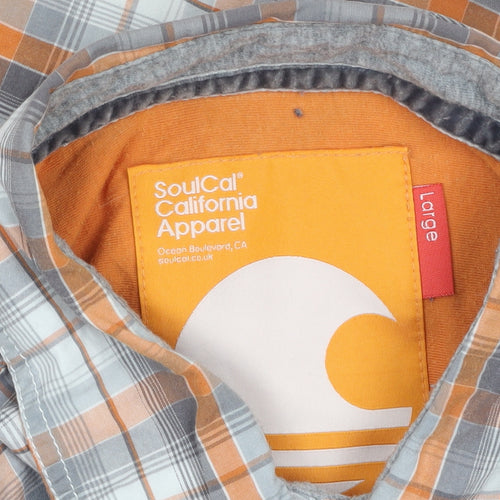 SoulCal Men's Orange Plaid Long Sleeve Cotton Button-Up Shirt Size L