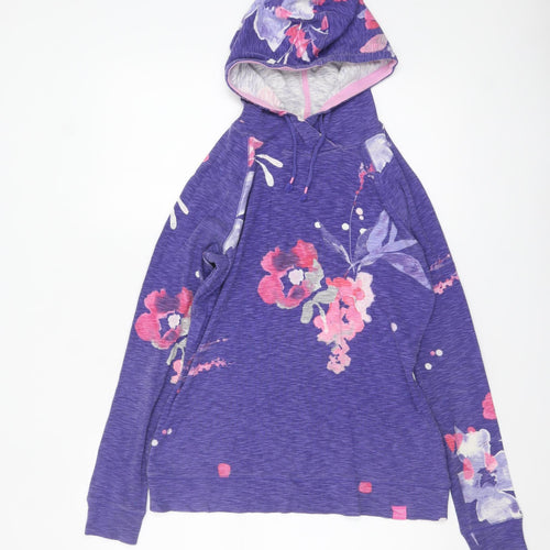 Joules Womens Purple Floral Hoodie Size 12 Cotton Pullover