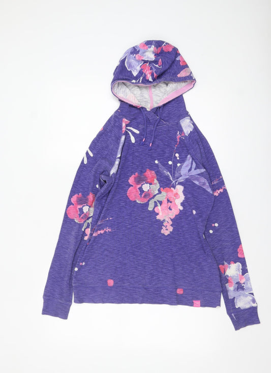 Joules Womens Purple Floral Hoodie Size 12 Cotton Pullover