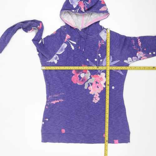 Joules Womens Purple Floral Hoodie Size 12 Cotton Pullover