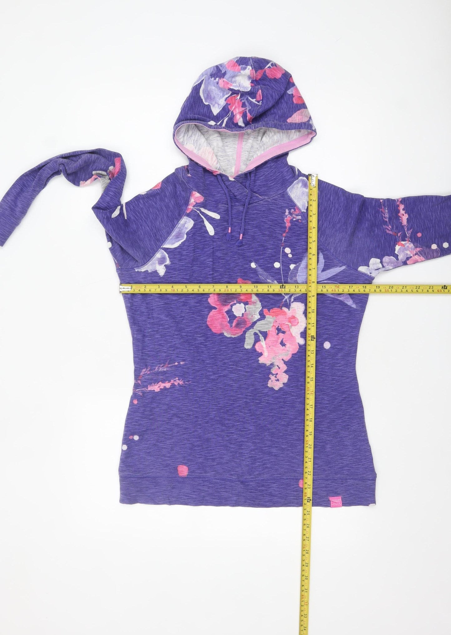 Joules Womens Purple Floral Hoodie Size 12 Cotton Pullover