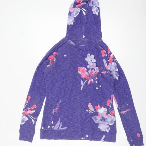 Joules Womens Purple Floral Hoodie Size 12 Cotton Pullover