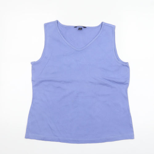 Lands' End Women's Blue Cotton Jersey V-Neck Tank Top Size S