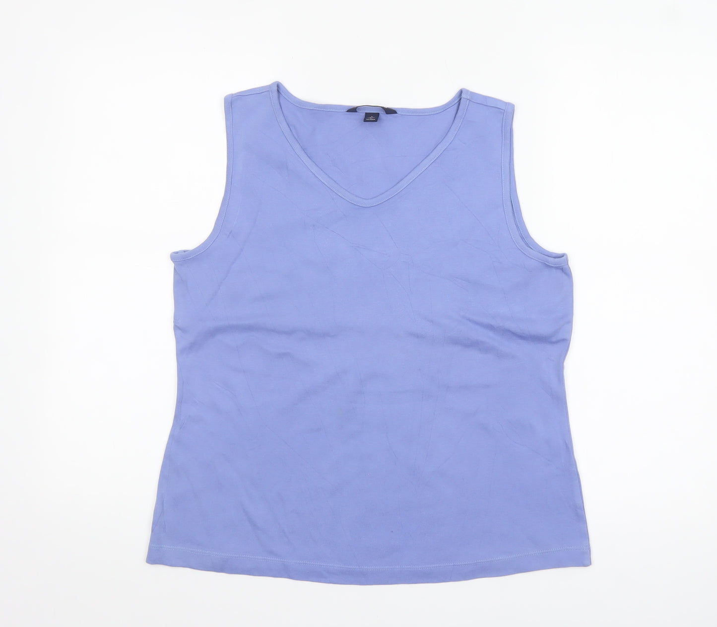 Lands' End Women's Blue Cotton Jersey V-Neck Tank Top Size S