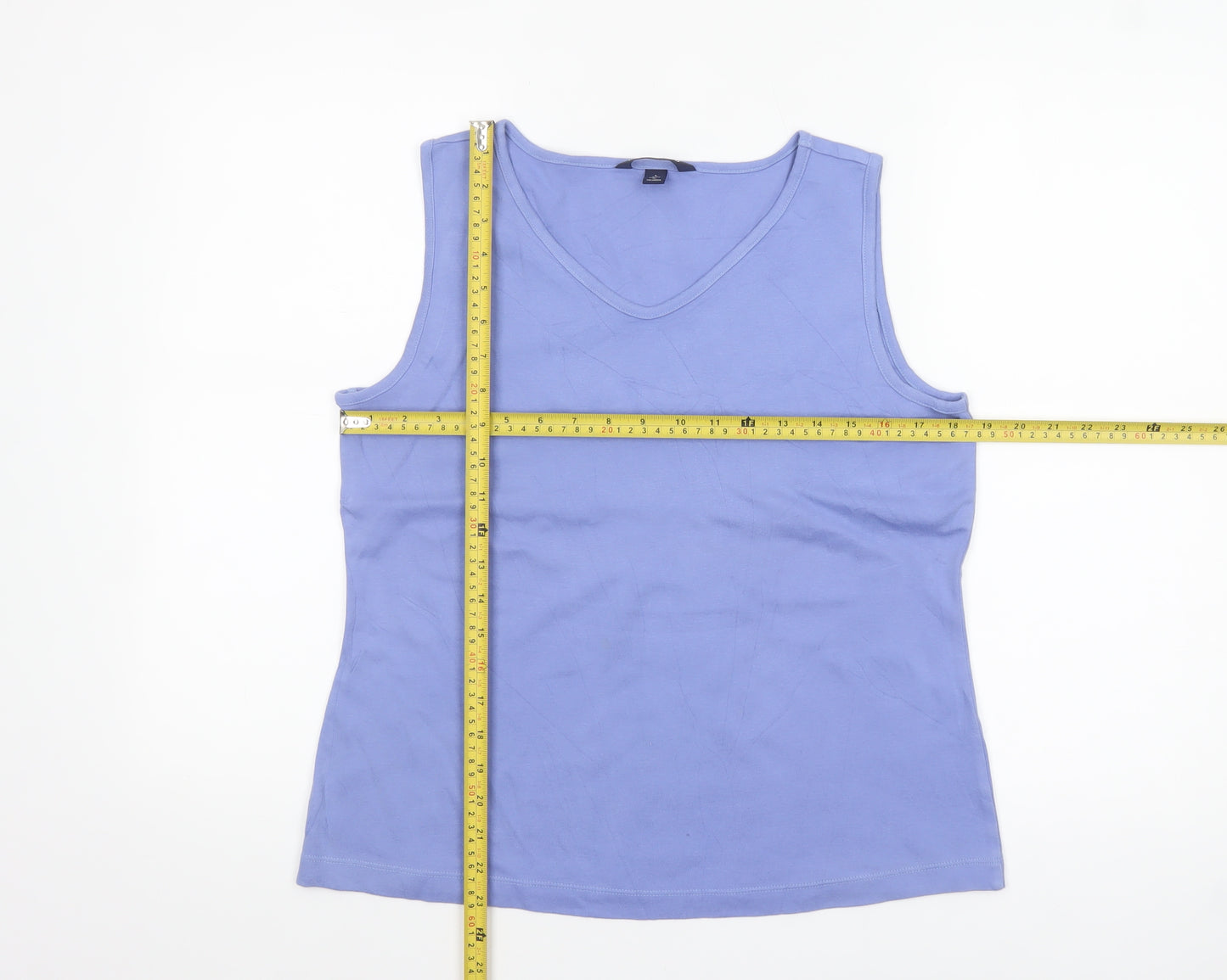Lands' End Women's Blue Cotton Jersey V-Neck Tank Top Size S