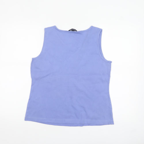 Lands' End Women's Blue Cotton Jersey V-Neck Tank Top Size S