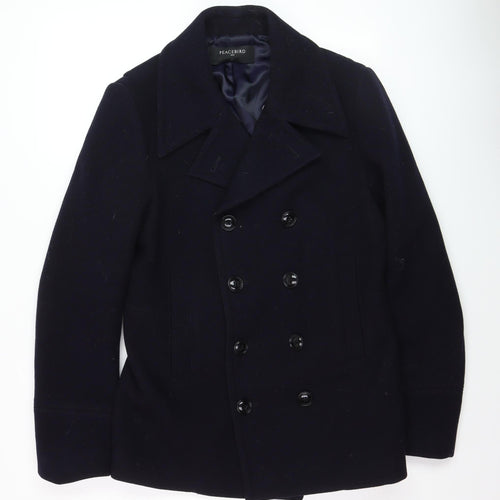 Peacebird Men Black Wool Pea Coat L Mid-Length Double Breasted