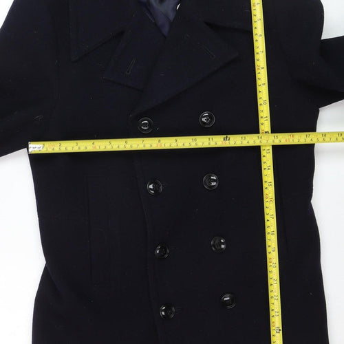 Peacebird Men Black Wool Pea Coat L Mid-Length Double Breasted