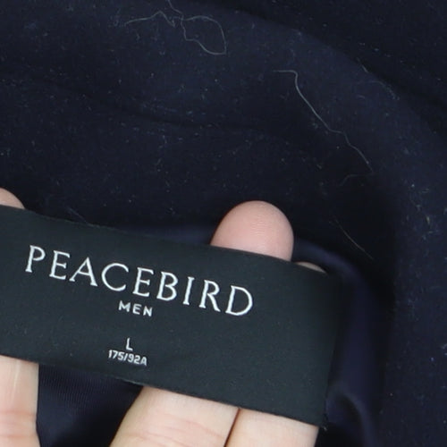 Peacebird Men Black Wool Pea Coat L Mid-Length Double Breasted