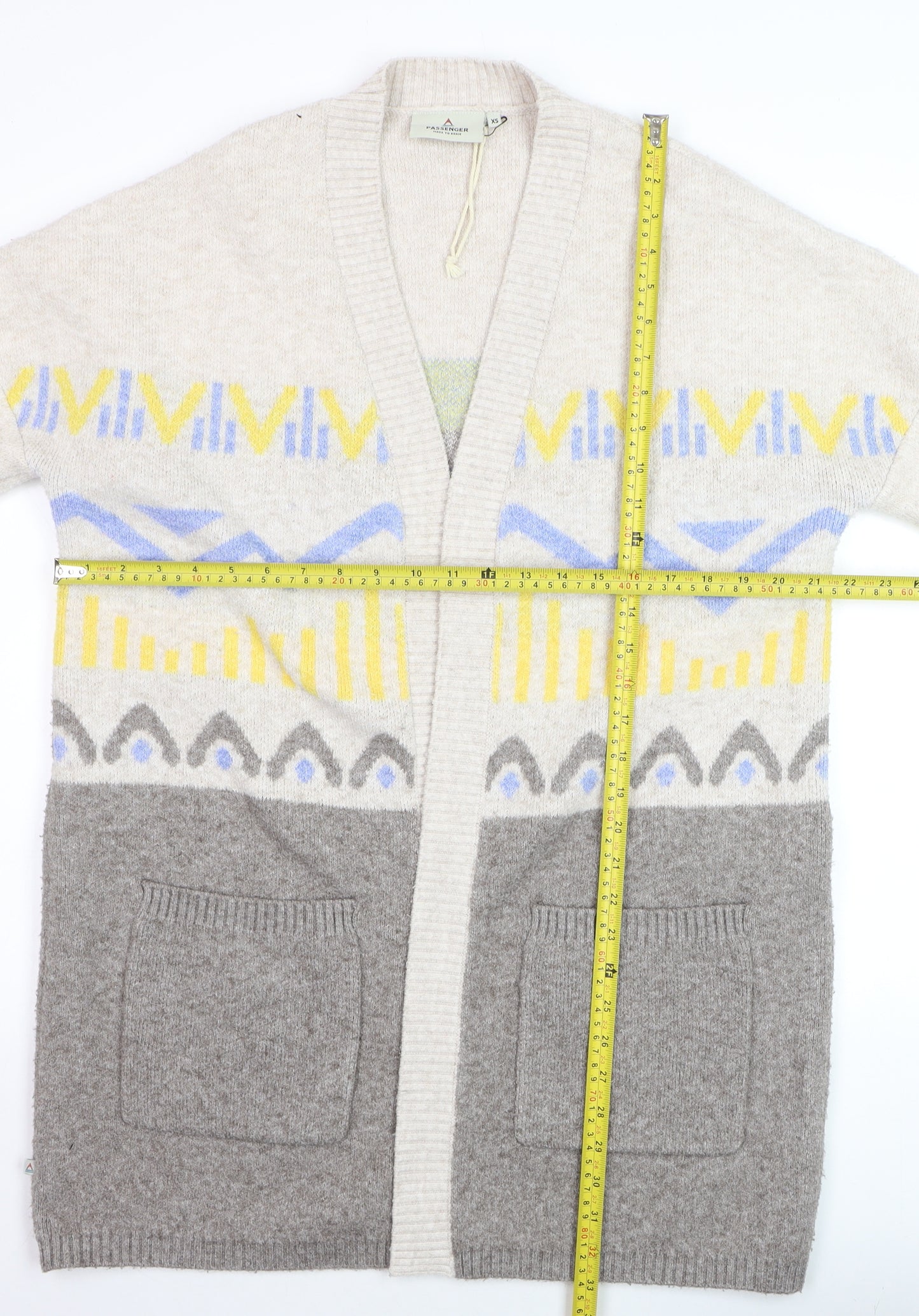 Passenger Womens Beige Geometric Knit Long Cardigan XS