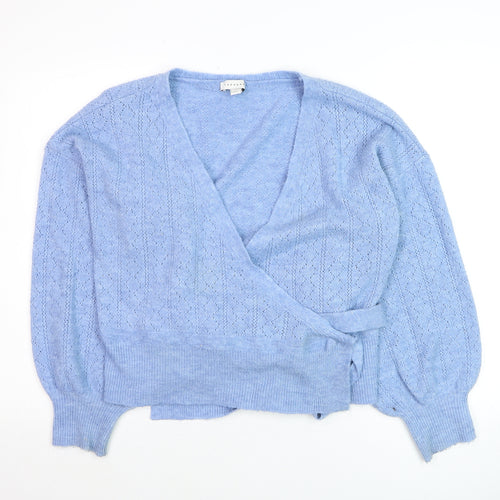 Topshop Women's Blue V-Neck Wrap Knit Jumper Size M