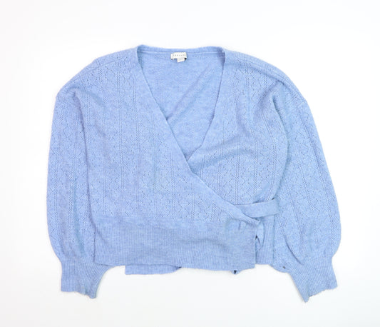 Topshop Women's Blue V-Neck Wrap Knit Jumper Size M