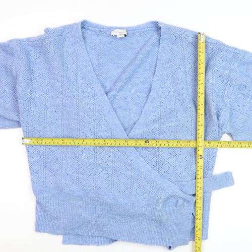 Topshop Women's Blue V-Neck Wrap Knit Jumper Size M