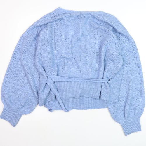 Topshop Women's Blue V-Neck Wrap Knit Jumper Size M