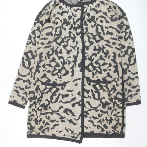 Amaryllis Womens Beige Animal Print Knit Cardigan Size 14